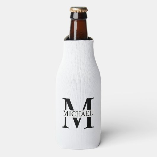 Weiße Personalisierte Monogramm und Name Flaschenkühler (Flaschenvorderseite)