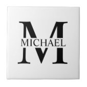 Weiße Personalisierte Monogramm und Name Fliese (Vorderseite)