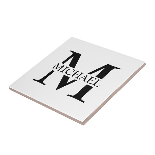 Weiße Personalisierte Monogramm und Name Fliese (Seite)