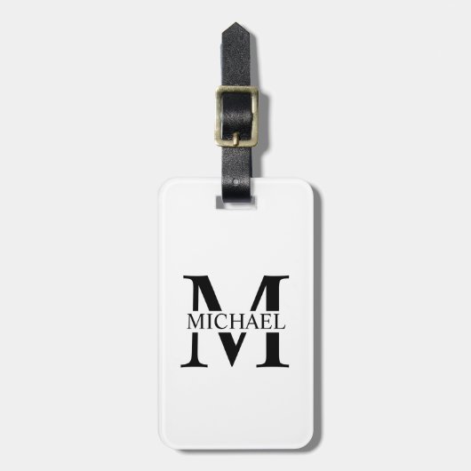 Weiße Personalisierte Monogramm und Name Gepäckanhänger (Vorderseite vertikal)