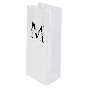 Weiße Personalisierte Monogramm und Name Geschenktüte Für Weinflaschen