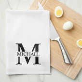 Weiße Personalisierte Monogramm und Name Geschirrtuch (Viertel Falte)