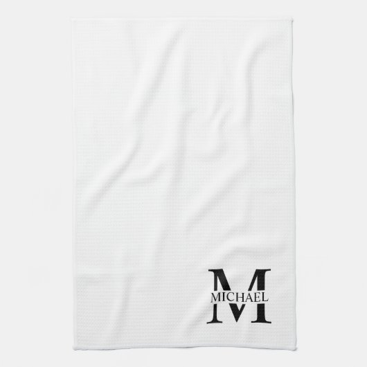 Weiße Personalisierte Monogramm und Name Geschirrtuch (Vertikal)