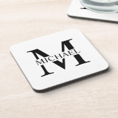 Weiße Personalisierte Monogramm und Name Getränkeuntersetzer (Linke Seite)