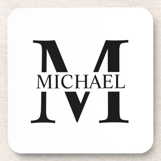 Weiße Personalisierte Monogramm und Name Getränkeuntersetzer (Vorderseite)