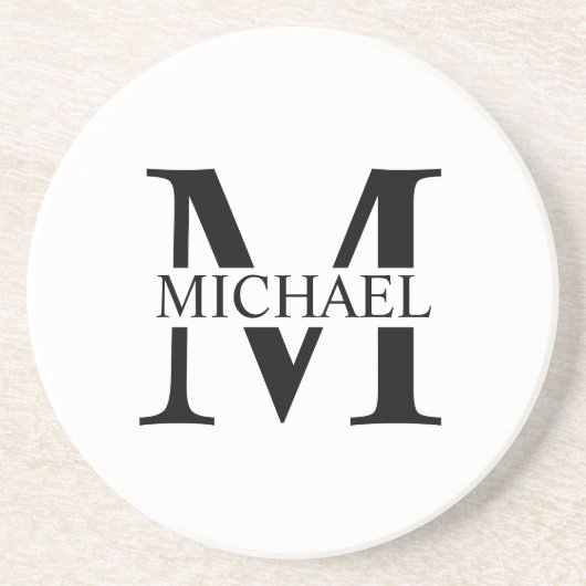 Weiße Personalisierte Monogramm und Name Getränkeuntersetzer (Vorne)