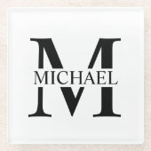 Weiße Personalisierte Monogramm und Name Glasuntersetzer (Vorderseite)
