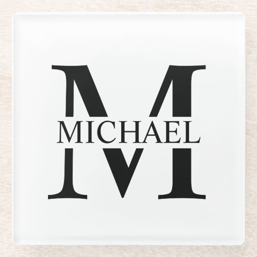 Weiße Personalisierte Monogramm und Name Glasuntersetzer (Vorderseite)
