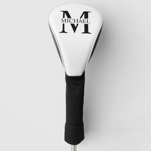 Weiße Personalisierte Monogramm und Name Golf Headcover (Vorderseite)