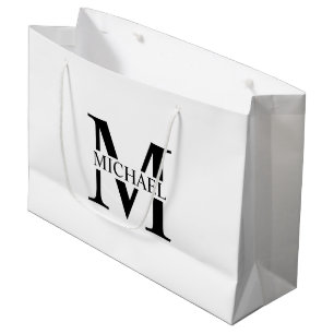 Weiße Personalisierte Monogramm und Name Große Geschenktüte