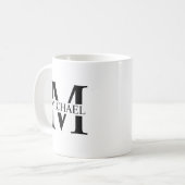 Weiße Personalisierte Monogramm und Name Kaffeetasse (Vorderseite Links)