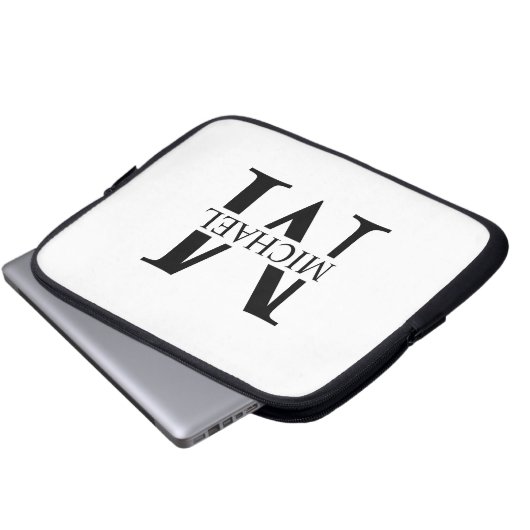 Weiße Personalisierte Monogramm und Name Laptopschutzhülle (Vorne Knopf)