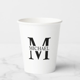 Weiße Personalisierte Monogramm und Name Pappbecher