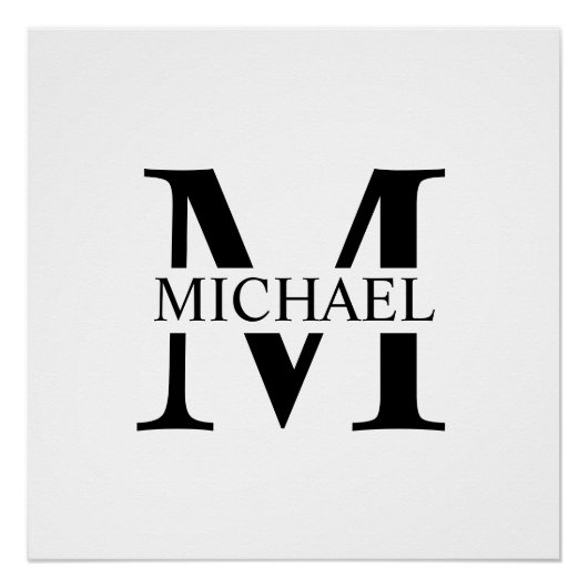 Weiße Personalisierte Monogramm und Name Poster (Vorderseite)