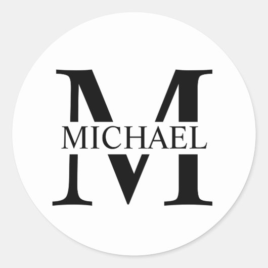 Weiße Personalisierte Monogramm und Name Runder Aufkleber (Vorderseite)