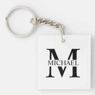 Weiße Personalisierte Monogramm und Name Schlüsselanhänger