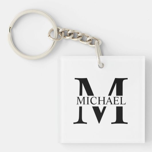 Weiße Personalisierte Monogramm und Name Schlüsselanhänger (Vorderseite)