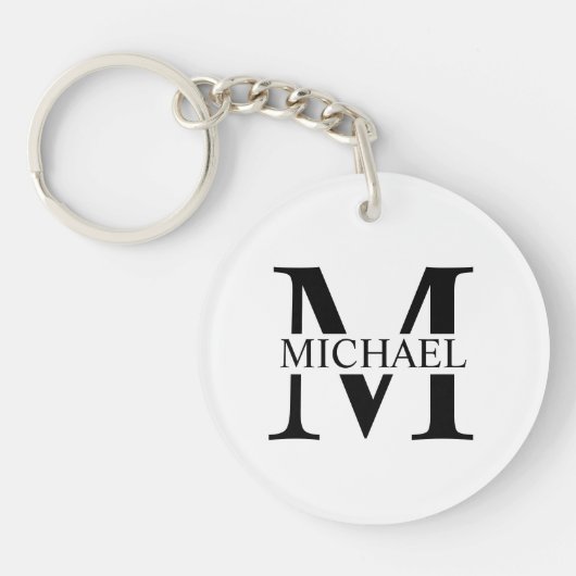Weiße Personalisierte Monogramm und Name Schlüsselanhänger (Vorderseite)