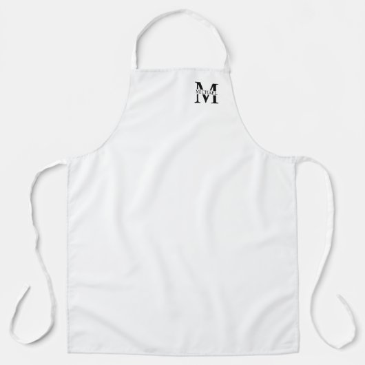 Weiße Personalisierte Monogramm und Name Schürze (Vorderseite)