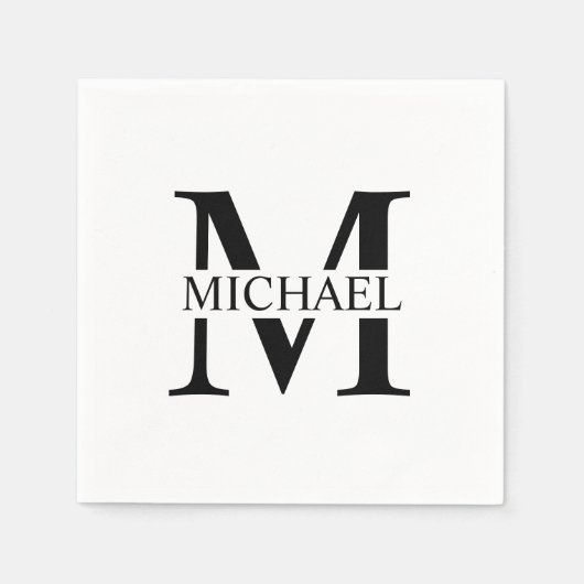 Weiße Personalisierte Monogramm und Name Serviette (Vorderseite)