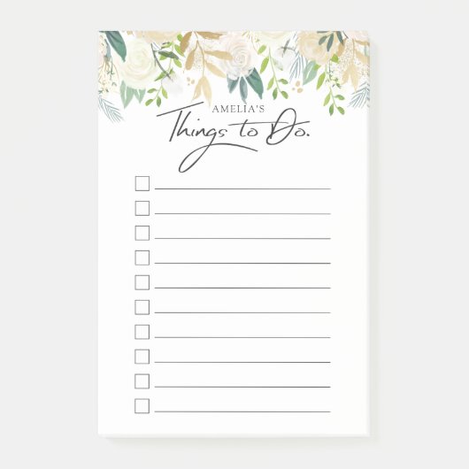 Weiße personalisierte Sachen der Rosen-|, zum der Post-it Klebezettel (Vorderseite)