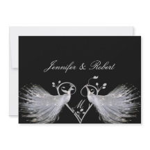 Weiße Pfau-Herz-Monogramm-Hochzeits-Einladung