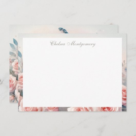 Weiße Pfaue mit rosafarbenen Rosen Personalisiert Mitteilungskarte (Vorne/Hinten)