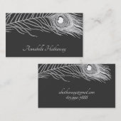 Weiße Pfauenfeder auf schwarzer Rufkarte Visitenkarte (Vorne/Hinten)
