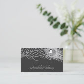 Weiße Pfauenfeder auf schwarzer Rufkarte Visitenkarte (Stehend Vorderseite)