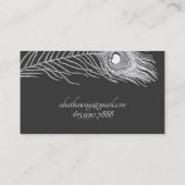 Weiße Pfauenfeder auf schwarzer Rufkarte Visitenkarte (Rückseite)