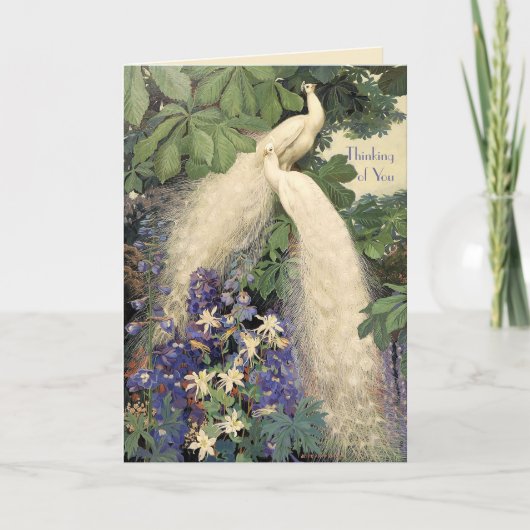 Weiße Pfaus und Blumen Karte (Vorderseite)