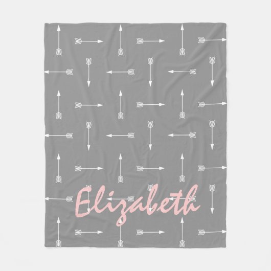 Weiße Pfeile auf Dove Grau mit Baby Pink Fleecedecke (Vorderseite)