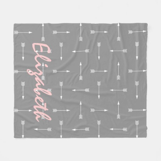 Weiße Pfeile auf Dove Grau mit Baby Pink Fleecedecke (Vorderseite (Horizontal))