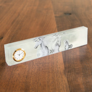 Weiße Pferde am Strand Namensplakette