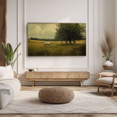 Weiße Pferde auf einem Feld Poster