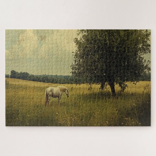 Weiße Pferde auf einem Feld Puzzle (Horizontal)