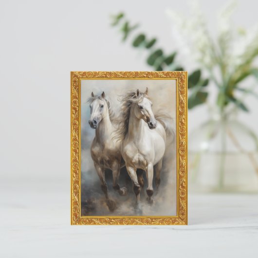 Weiße Pferde auf Postkarte (Stehend Vorderseite)
