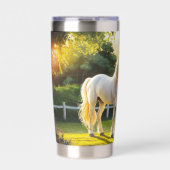 Weiße Pferde Landschaft gestrichen Pferde Thermobecher (Vorderseite)