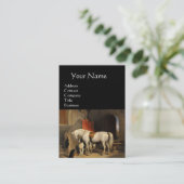 WEISSE PFERDE MIT HUNDEN UND FALKEN IN STABILEN, g Visitenkarte (Stehend Vorderseite)