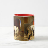 WEISSE PFERDE MIT HUNDEN UND FALKEN IN STABILER TASSE (Zentrum)