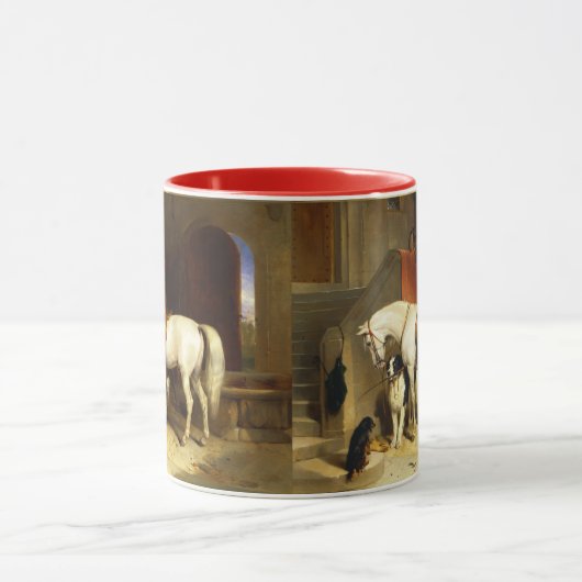 WEISSE PFERDE MIT HUNDEN UND FALKEN IN STABILER TASSE (Zentrum)