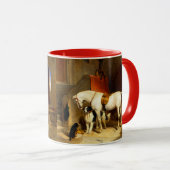 WEISSE PFERDE MIT HUNDEN UND FALKEN IN STABILER TASSE (VorderseiteRechts)