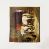 WEISSE PFERDE MIT HUNDEN UND FALKEN IN STABILER WANDTEPPICH (Vorderseite)