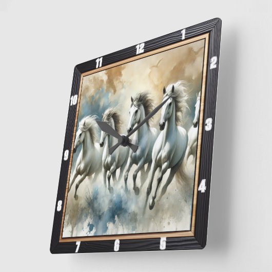 Weiße Pferde modern Quadratische Wanduhr (Winkel)