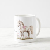 Weiße Pferde Pink Bow Floral Kaffeetasse (VorderseiteRechts)