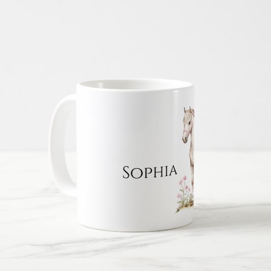 Weiße Pferde Pink Bow Floral Kaffeetasse (Vorderseite Links)
