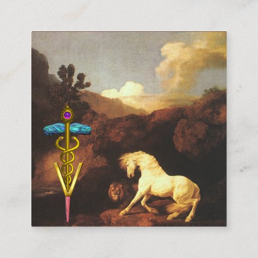 WEISSE PFERDE UND LIEBE / CADUCEUS VETERINÄRER SYM QUADRATISCHE VISITENKARTE (Rückseite)