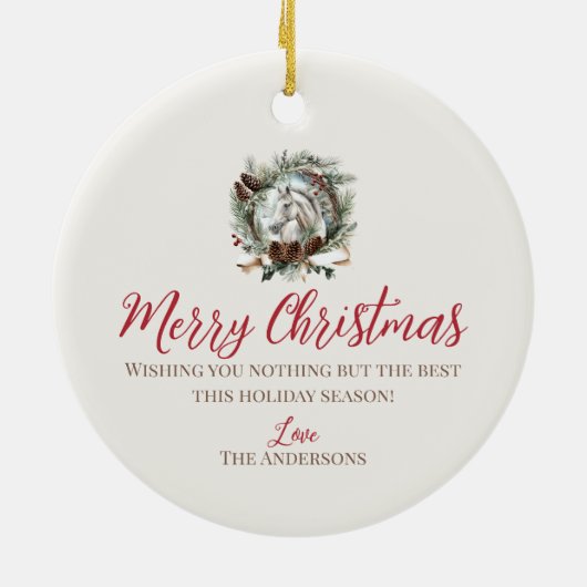 Weiße Pferdegräber Weihnachtspineconkranz Keramik Ornament (Hinten)