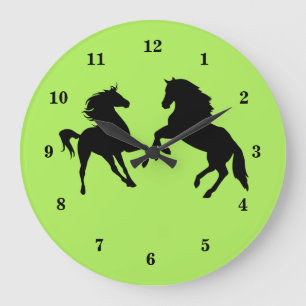 Weiße Pferdewall-Uhr grün - Farbe auswählen Große Wanduhr