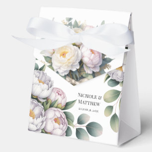 Weiße Pfingstrose mit Eukalyptusblättern Hochzeit Geschenkschachtel